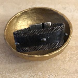 Cynthia Desser Black Leather Mesh Cuff